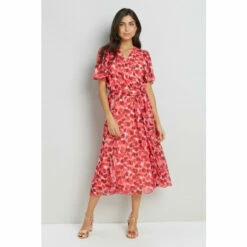 Wallis Pink Watercolour Foil Ruffle Front Dress For Female -Cheap Wallis Store unnamed file 2750