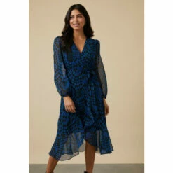Wallis Blue Geometric Belted Wrap Dress For Female -Cheap Wallis Store unnamed file 2757