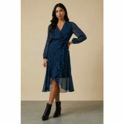 Wallis Blue Geometric Belted Wrap Dress For Female -Cheap Wallis Store unnamed file 2761