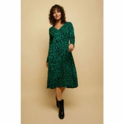 Wallis Green Animal Jersey Jacquard Midi Dress For Female