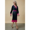 Wallis Navy And Pink Satin Wrap Dress For Female