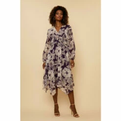 Wallis Petite Floral Glitter Stripe Twist Midi Dress For Female