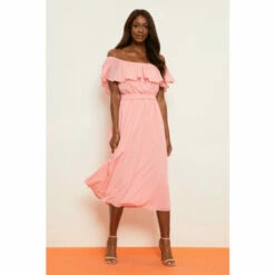 Wallis Coral Dobby Off-shoulder Belted Midi Dress For Female -Cheap Wallis Store unnamed file 2880