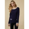 Wallis Navy Tipped Crew Neck Jumper For Female