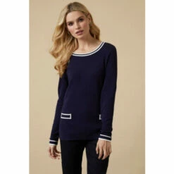 Wallis Navy Tipped Crew Neck Jumper For Female