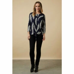 Wallis Navy Spot Palm Print Key Hole Tie Front Jersey Top For Female -Cheap Wallis Store unnamed file 2922