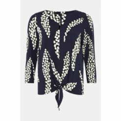 Wallis Navy Spot Palm Print Key Hole Tie Front Jersey Top For Female -Cheap Wallis Store unnamed file 2925