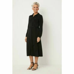 Wallis Petite Black Pocket Detail Belted Shirt Dress For Female