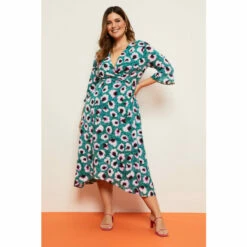 Wallis Curve Green Poppy Hanky Hem Dress For Female