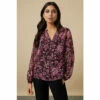 Wallis Berry Floral Frill Sleeve Button Down Blouse For Female