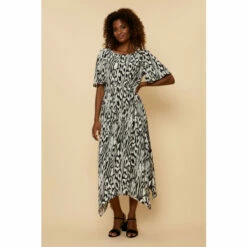 Wallis Tall Mono Print Hanky Hem Midi Dress For Female