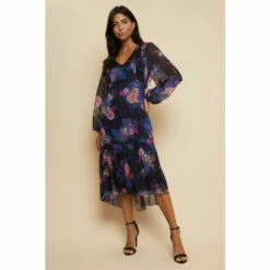 Wallis Silk Mix Floral Ruffle Dress For Female