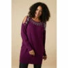 Wallis Curve Berry Embellished Cold Shoulder Tunic For Female