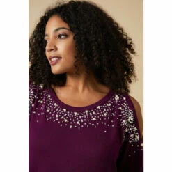 Wallis Curve Berry Embellished Cold Shoulder Tunic For Female -Cheap Wallis Store unnamed file 3091