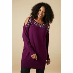 Wallis Curve Berry Embellished Cold Shoulder Tunic For Female -Cheap Wallis Store unnamed file 3093
