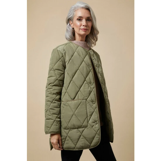 Wallis Sage Lightweight Quilted Collarless Coat For Female 4 Wallis Sage Lightweight Quilted Collarless Coat For Female - Image 2
