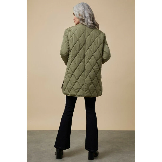 Wallis Sage Lightweight Quilted Collarless Coat For Female 5 Wallis Sage Lightweight Quilted Collarless Coat For Female - Image 3