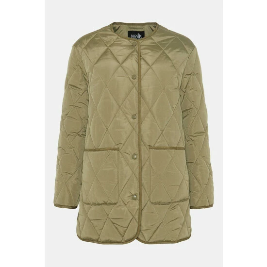 Wallis Sage Lightweight Quilted Collarless Coat For Female 7 Wallis Sage Lightweight Quilted Collarless Coat For Female - Image 5