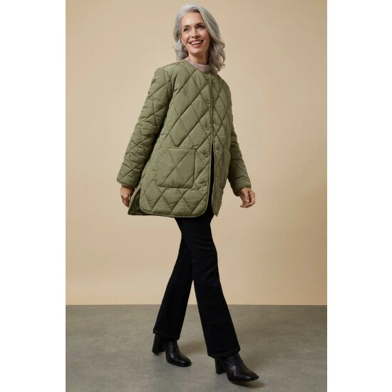 Wallis Sage Lightweight Quilted Collarless Coat For Female 8 Wallis Sage Lightweight Quilted Collarless Coat For Female - Image 6