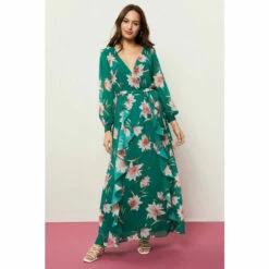 Wallis Tall Floral Printed Ruffle Front Maxi Dress For Female