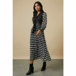 Wallis Mono Ombre Spot Tie Neck Midi Dress For Female