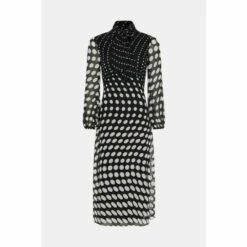 Wallis Mono Ombre Spot Tie Neck Midi Dress For Female -Cheap Wallis Store unnamed file 3180