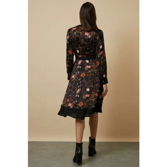 Wallis Black Floral Satin Wrap Dress For Female 5 Wallis Black Floral Satin Wrap Dress For Female - Image 3