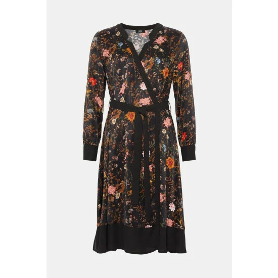 Wallis Black Floral Satin Wrap Dress For Female 7 Wallis Black Floral Satin Wrap Dress For Female - Image 5