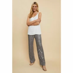 Wallis Grey Sequin Straight Leg Trousers For Female