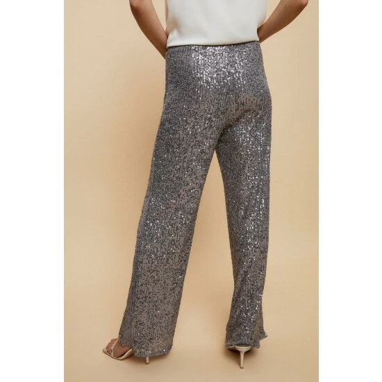 Wallis Grey Sequin Straight Leg Trousers For Female 5 Wallis Grey Sequin Straight Leg Trousers For Female - Image 3