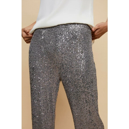 Wallis Grey Sequin Straight Leg Trousers For Female 6 Wallis Grey Sequin Straight Leg Trousers For Female - Image 4