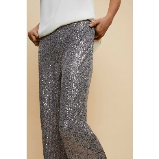 Wallis Grey Sequin Straight Leg Trousers For Female 8 Wallis Grey Sequin Straight Leg Trousers For Female - Image 6