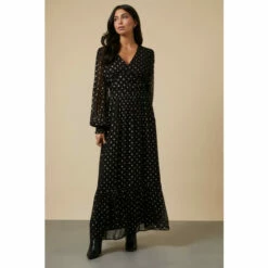 Wallis Tall Black Spot Foil Shirred Midi Dress For Female -Cheap Wallis Store unnamed file 3279