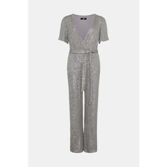 Wallis Grey Sequin Belted Jumpsuit For Female 7 Wallis Grey Sequin Belted Jumpsuit For Female - Image 5
