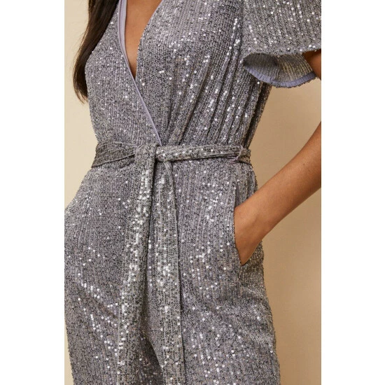 Wallis Grey Sequin Belted Jumpsuit For Female 8 Wallis Grey Sequin Belted Jumpsuit For Female - Image 6
