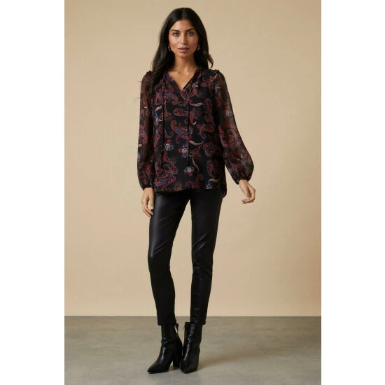 Wallis Black Paisley Floral Lace Trim Detail Blouse For Female 4 Wallis Black Paisley Floral Lace Trim Detail Blouse For Female - Image 2