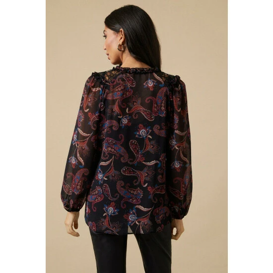 Wallis Black Paisley Floral Lace Trim Detail Blouse For Female 5 Wallis Black Paisley Floral Lace Trim Detail Blouse For Female - Image 3