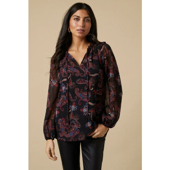 Wallis Black Paisley Floral Lace Trim Detail Blouse For Female 8 Wallis Black Paisley Floral Lace Trim Detail Blouse For Female - Image 6