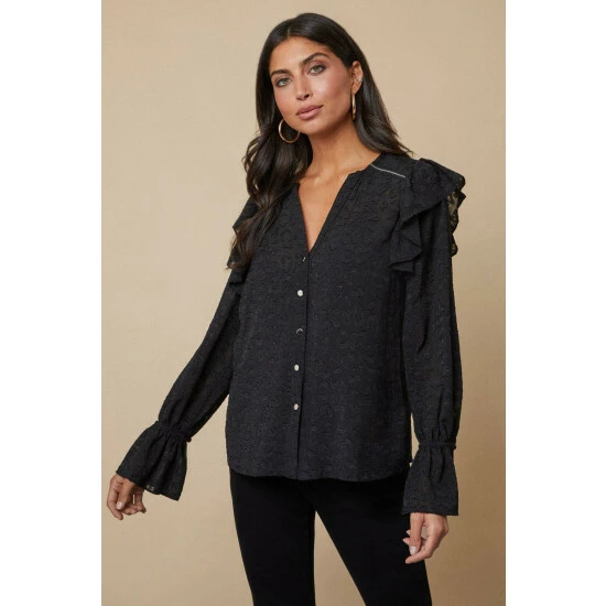 Wallis Black Animal Jacquard Trim Blouse For Female 3 Wallis Black Animal Jacquard Trim Blouse For Female