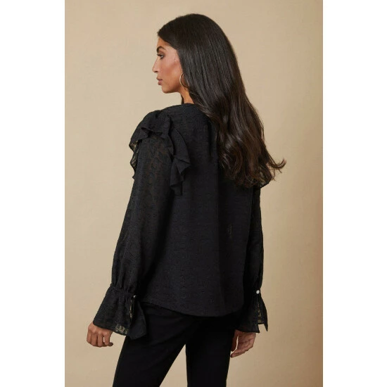 Wallis Black Animal Jacquard Trim Blouse For Female 5 Wallis Black Animal Jacquard Trim Blouse For Female - Image 3