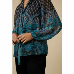 Wallis Teal Border Tie Neck Top For Female -Cheap Wallis Store unnamed file 3315