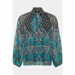 Wallis Teal Border Tie Neck Top For Female -Cheap Wallis Store unnamed file 3316