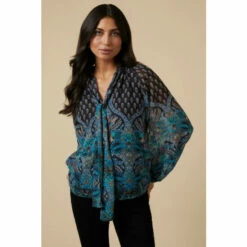 Wallis Teal Border Tie Neck Top For Female -Cheap Wallis Store unnamed file 3317