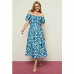 Wallis Blue Abstract Off-shoulder Dress For Female