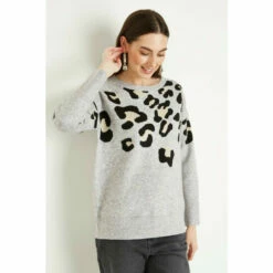 Wallis Grey Animal Metallic Jumper For Female