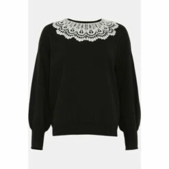 Wallis Contrast Lace Necklace Trim Jumper For Female -Cheap Wallis Store unnamed file 3373