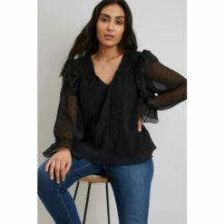 Wallis Petite Flocked Star Print Ruffle Top For Female -Cheap Wallis Store unnamed file 3432