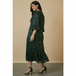 Wallis Curve Metallic Foil Green Animal Ruffle Sleeve Tea Dress For Female -Cheap Wallis Store unnamed file 3451