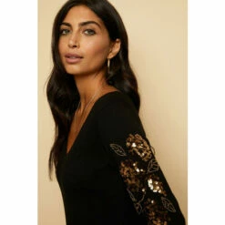Wallis Petite Black Embellished Arm V Neck Jumper For Female -Cheap Wallis Store unnamed file 3470