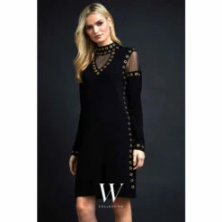 Wallis Black Eyelet Stud Mesh Knitted Dress For Female